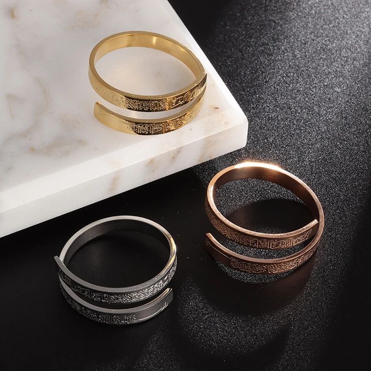 Ayatul Kursi Stainless Steel Adjustable Ring with Quranic Calligraphy Muslim Jewelry Eid Al Adha Muhammad Blessing