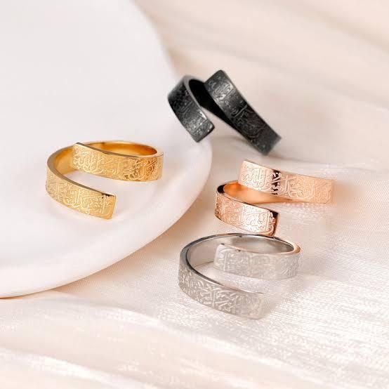 Ayatul Kursi Stainless Steel Adjustable Ring with Quranic Calligraphy Muslim Jewelry Eid Al Adha Muhammad Blessing